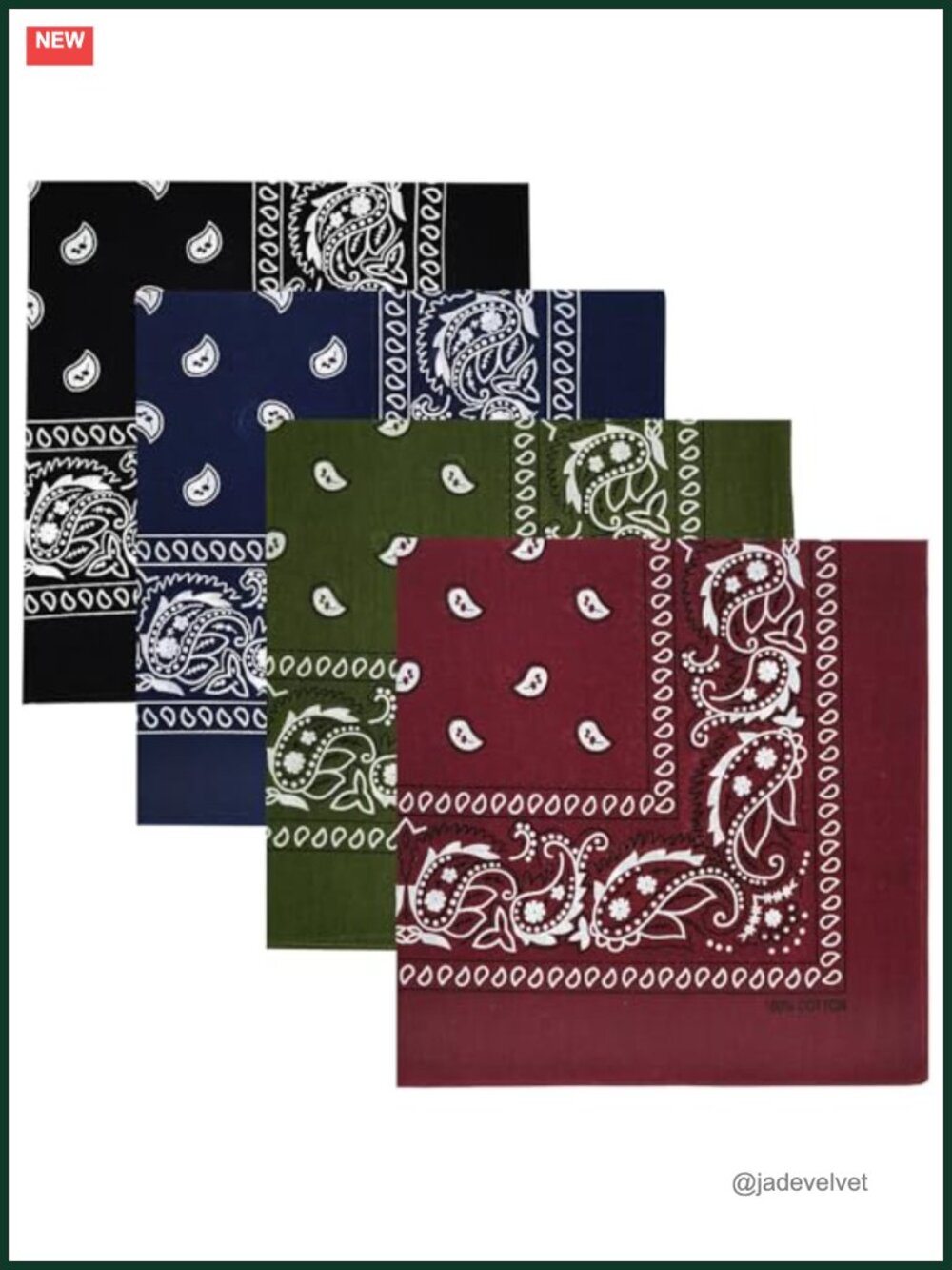 100% Cotton Bandanas 4 Pack 22x22 inches Unisex Headbands Scarves